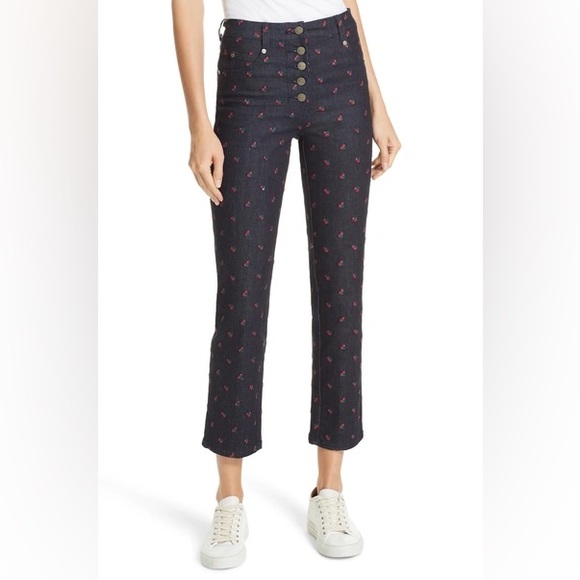 Miaou Junior Floral Embroidered Dark Blue Crop Jeans size 28 - Picture 1 of 12